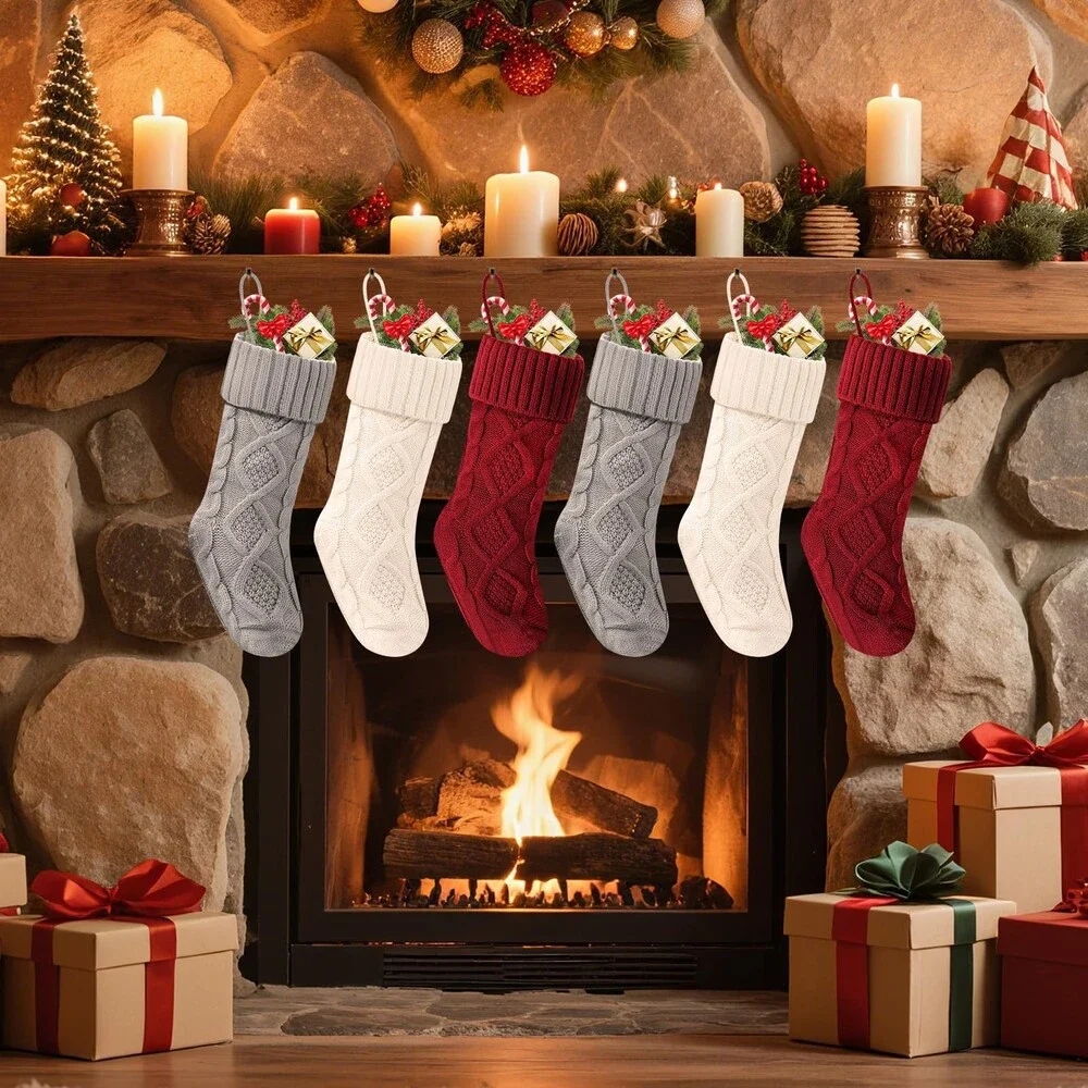 Doitory Christmas Stockings 18 InchesLong Knitted Socks Decoration Holiday 6PCS